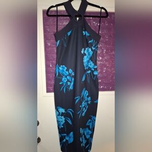 Ted Baker Blue Floral Halter Neck Fitted Dress Size "2"/Small